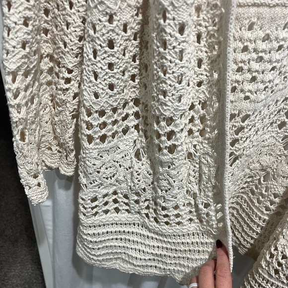 Lucky Brand Cream Open-Front Crochet Cardigan Cotton Cottagecore Cozy - Picture 4 of 8